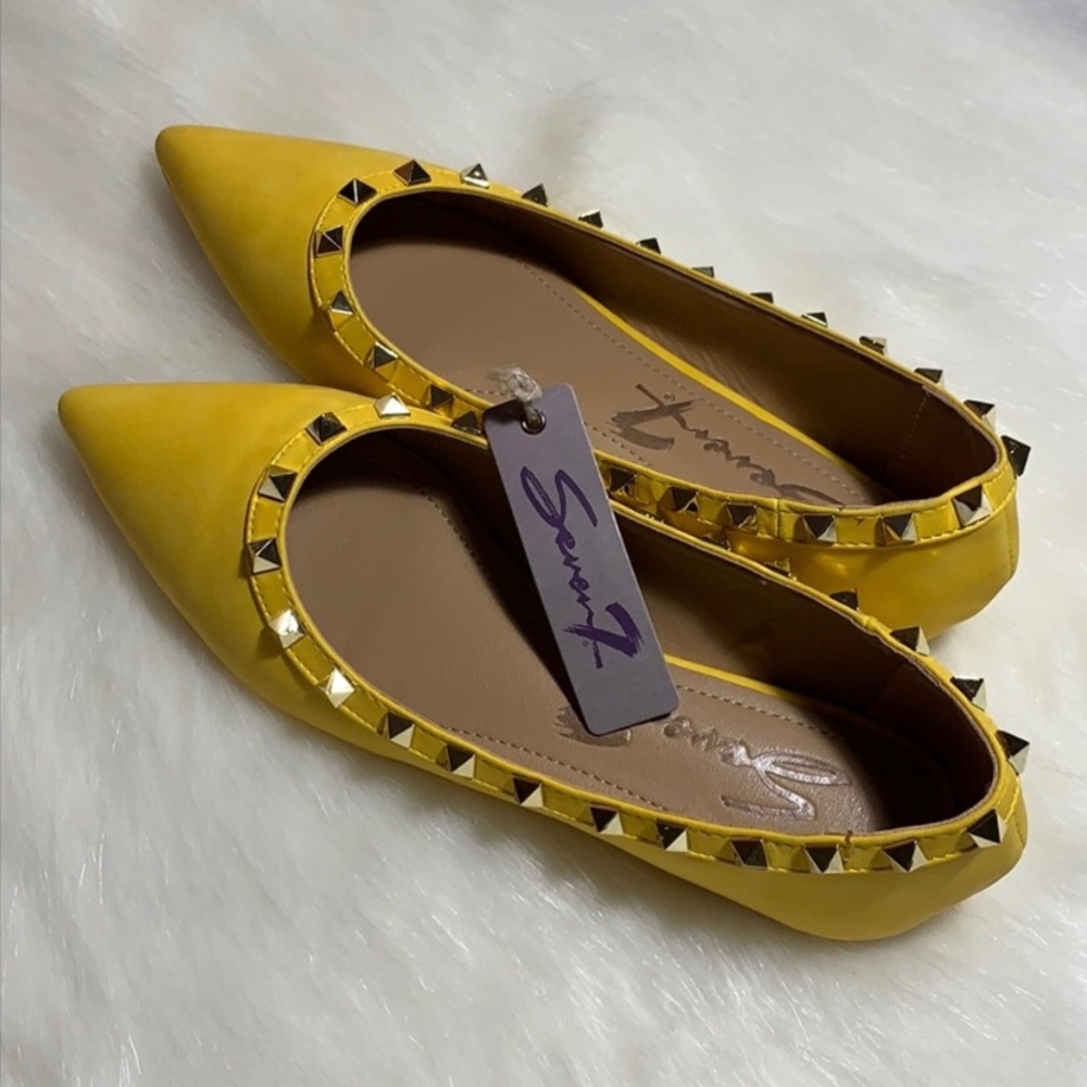 NWT Seven7 Canary Yellow Studded Suede Flats - Picture 3 of 7